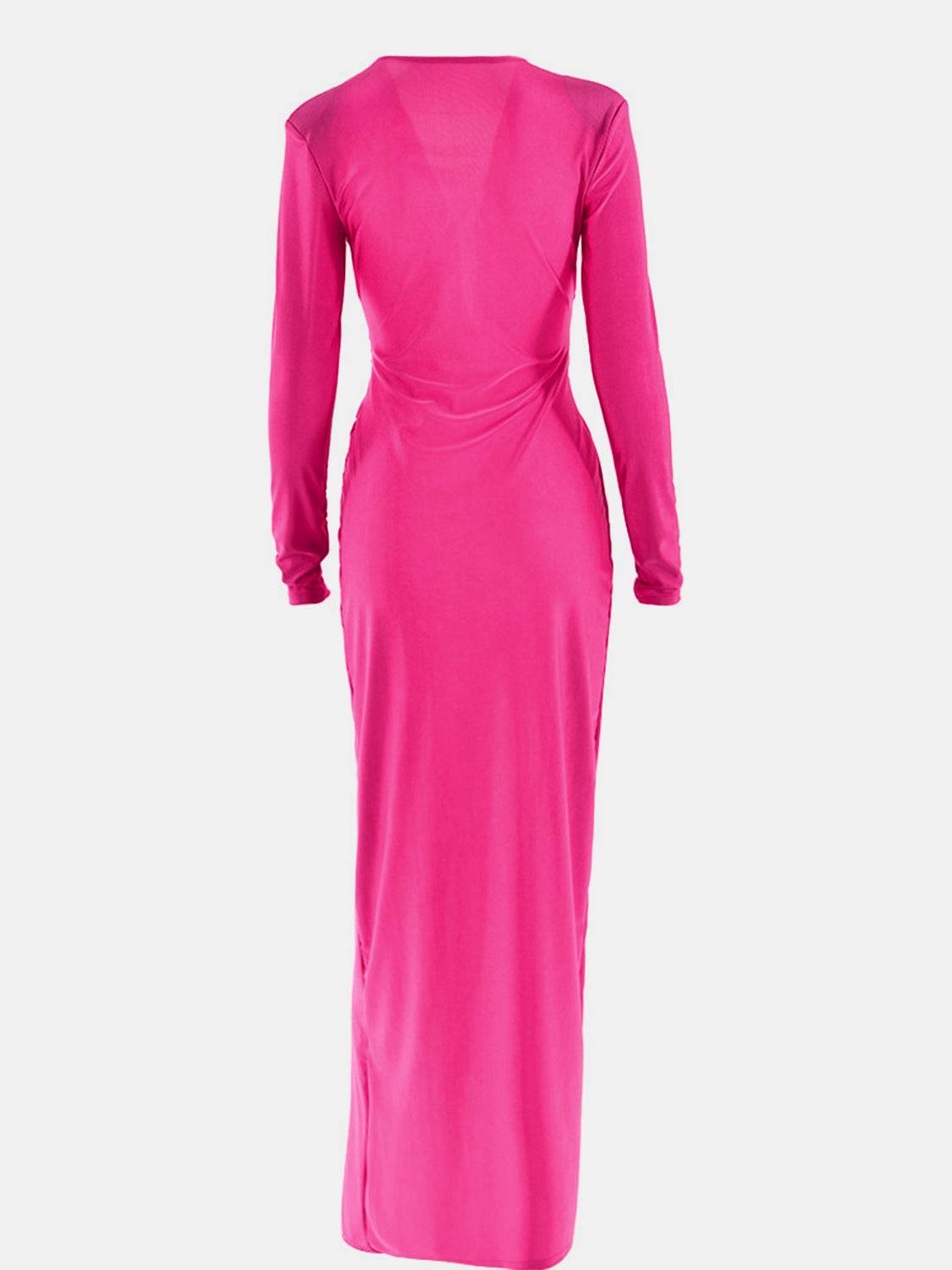 Ruched Slit Plunge Long Sleeve Dress-VMA Specialties Boutique