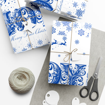 Wrapping Paper, Joy Since 1920 Zeta Inspired Christmas Gift Wrap, Royal Blue and White, Have a Merry Finer Christmas, Holiday
