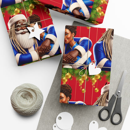 Wrapping Paper Black Santa and Mrs Hint of Ble