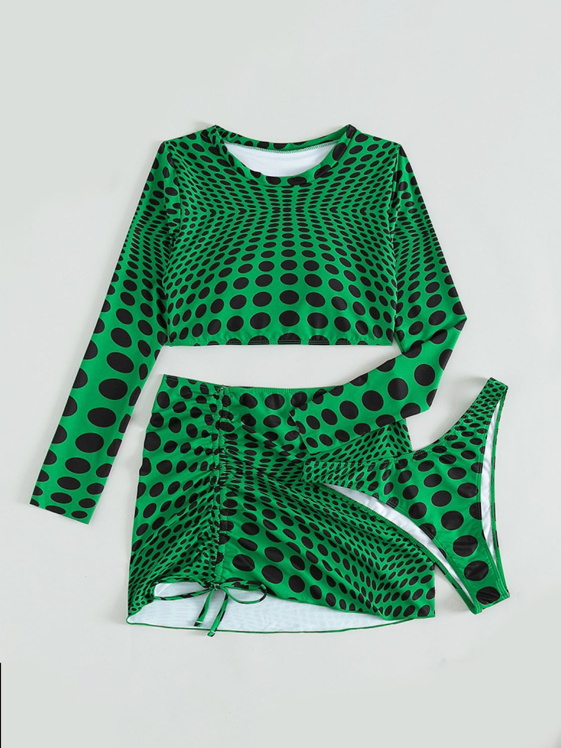 Polka Dot Long Sleeve Three-Piece Swim Set-VMA Specialties Boutique