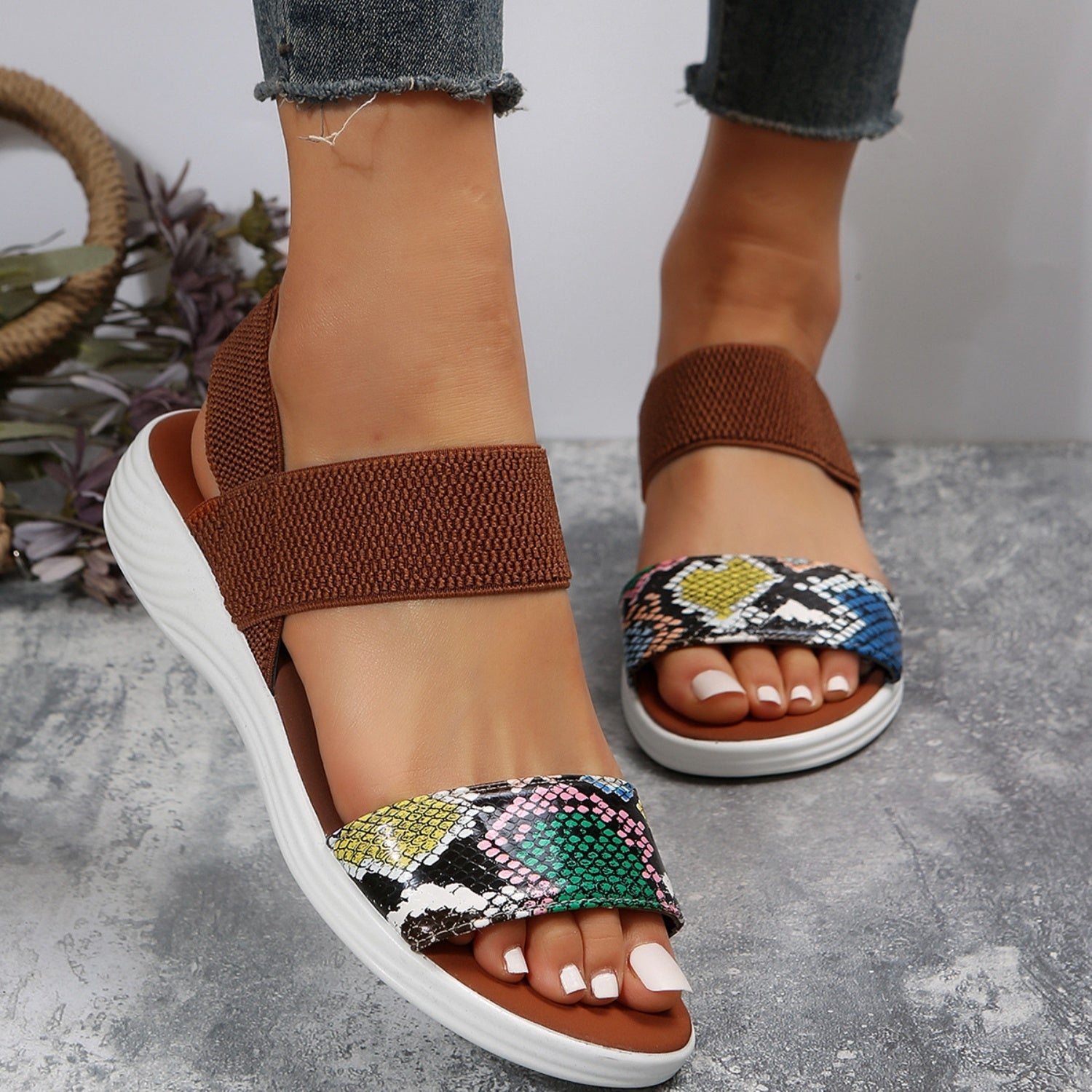 PU Leather Open Toe Low Heel Sandals-VMA Specialties Boutique