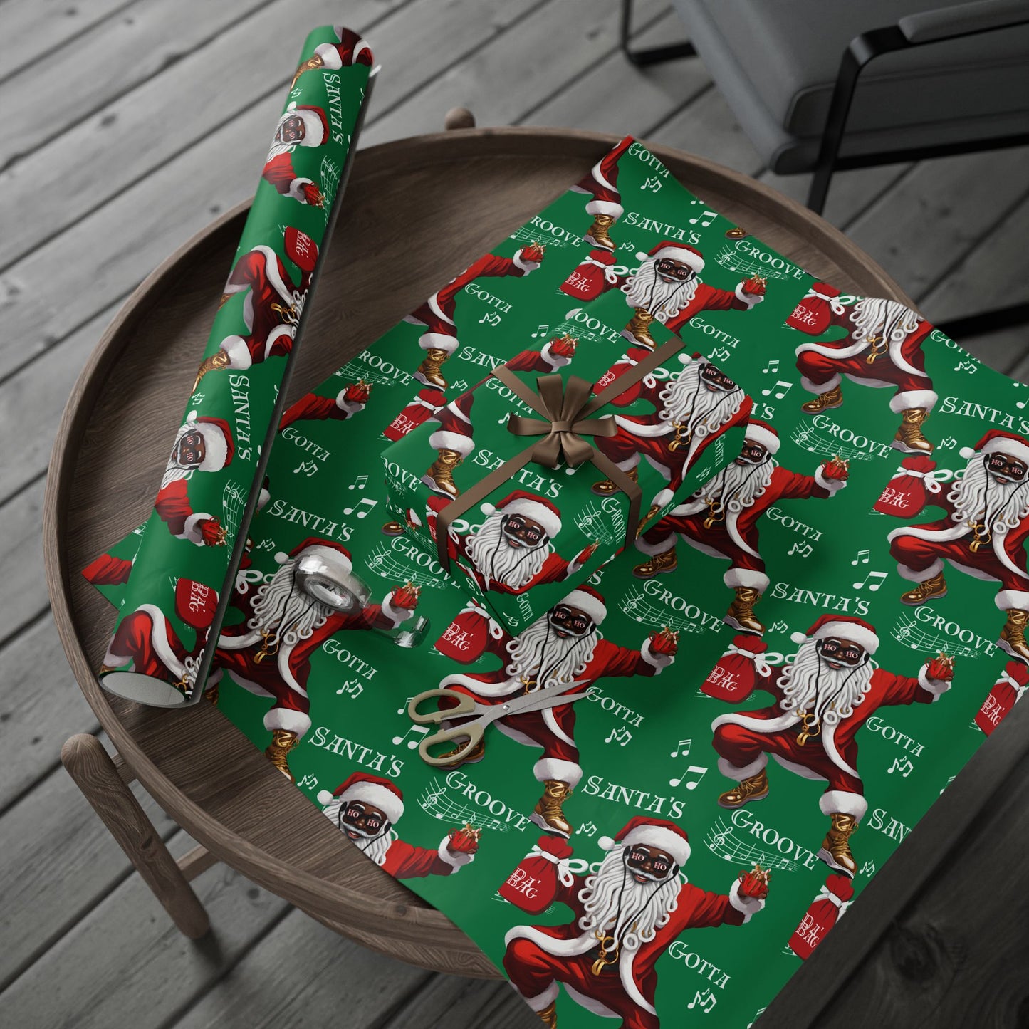 Santa Gotta Groove, African American Santa Christmas Holiday Wrap