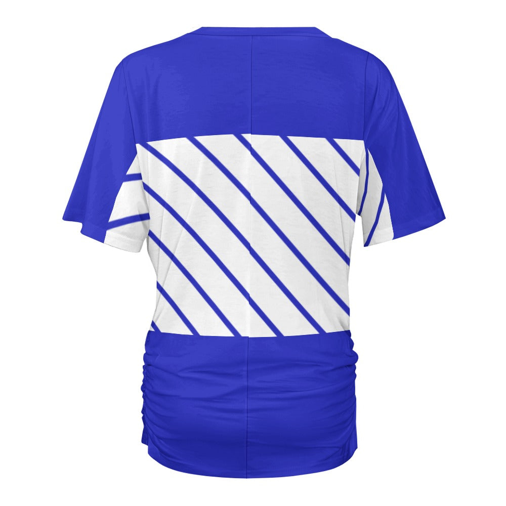 V-neck pleated T-shirt