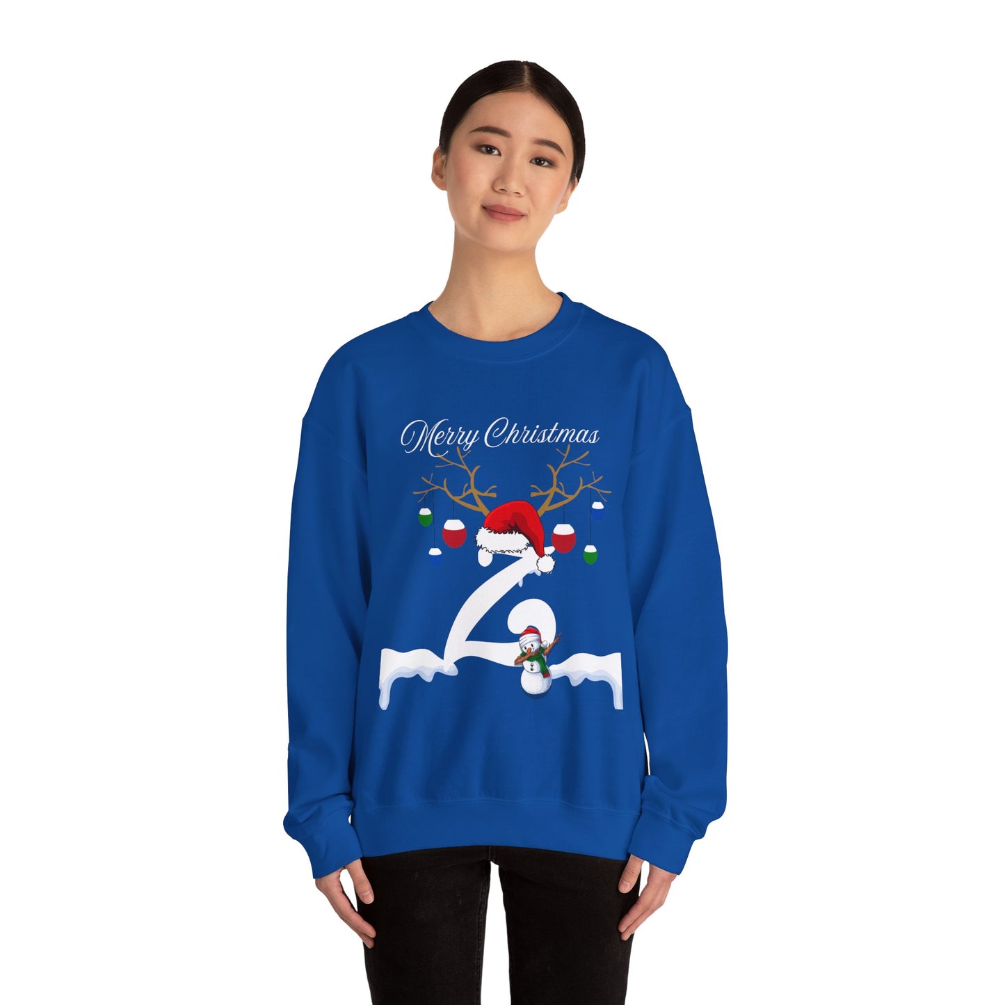 Christmas Snowflake Holiday Crewneck Sweatshirt, Xmas Winter Santa Hat Jumper, Festive Mistletoe Antler Branches, Unisex Heavy Blend -Initial "M"