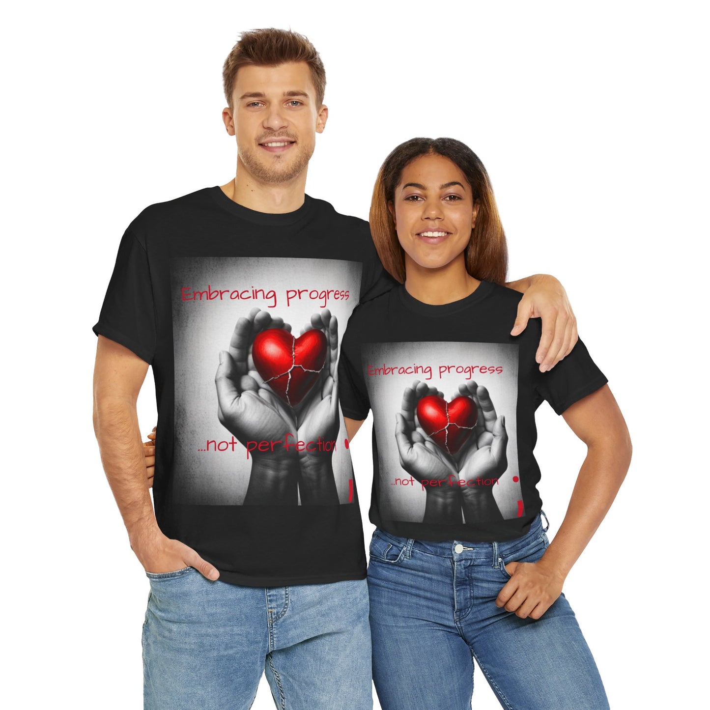 Embracing Progress, Not Perfection Mental Health Awareness Unisex Heavy Cotton Tee