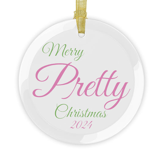Glass Ornaments Merry Pretty Christmas 2024 Pink and Green Sorority Inspired Ornament