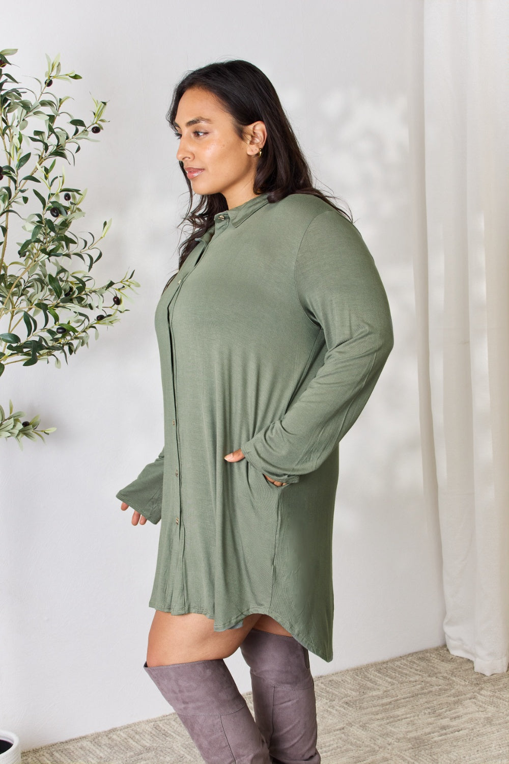 Celeste Full Size Button Down Shirt Dress-VM
