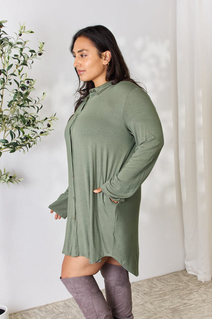 Celeste Full Size Button Down Shirt Dress-VM