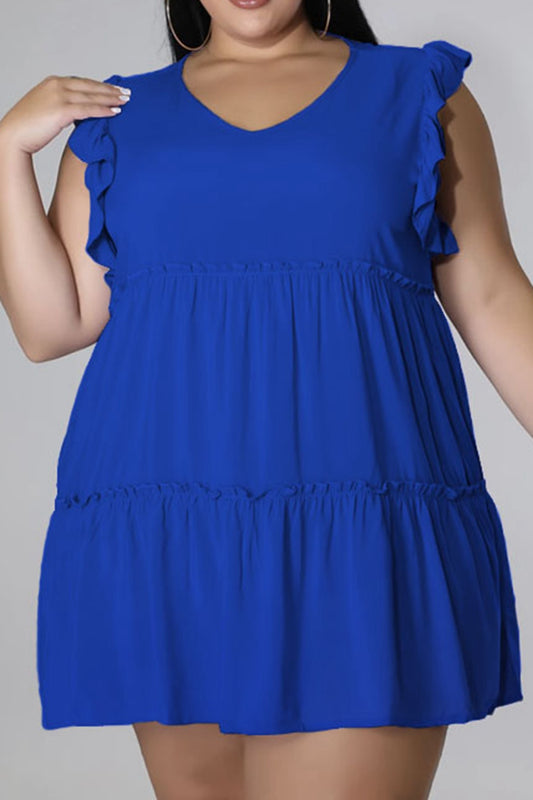 V-Neck Frill Trim Mini Dress-VMA Specialties Boutique