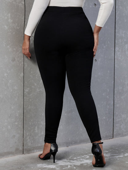 Plus Size Decorative Button Skinny Pants-VMA Specialties Boutique