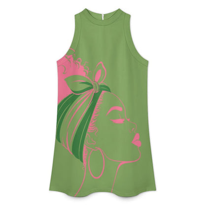 Pretty Girl Statement Sleeveless Mini Dress – Pink & Green Signature Design
