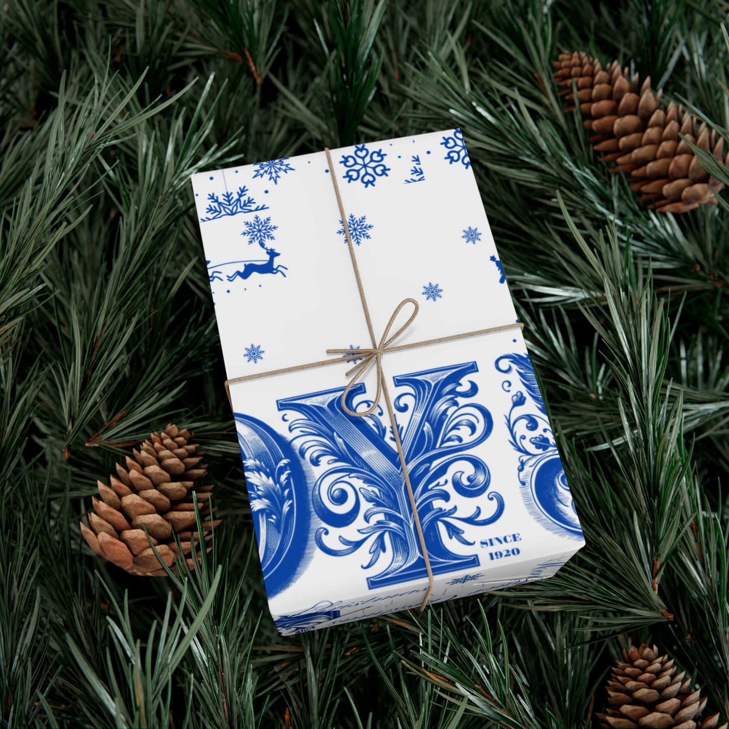 Wrapping Paper, Joy Since 1920 Zeta Inspired Christmas Gift Wrap, Royal Blue and White, Have a Merry Finer Christmas, Holiday