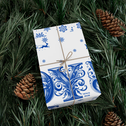 Wrapping Paper, Joy Since 1920 Zeta Inspired Christmas Gift Wrap, Royal Blue and White, Have a Merry Finer Christmas, Holiday