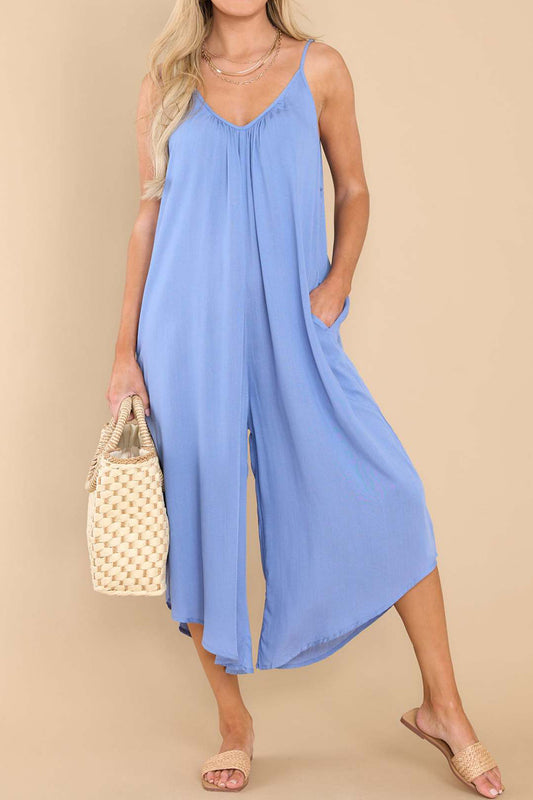 Pocketed Spaghetti Strap V-Neck Jumpsuit-VMA Specialties Boutique