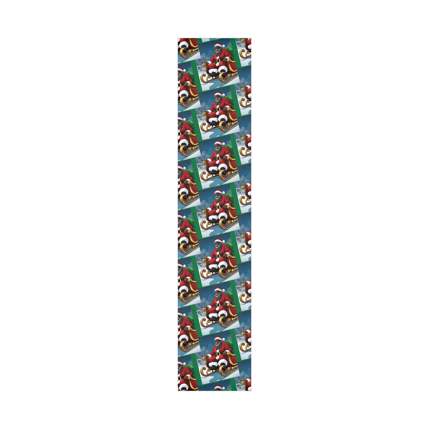 Gift Wrap-African American Inspired Santa on Sleigh
