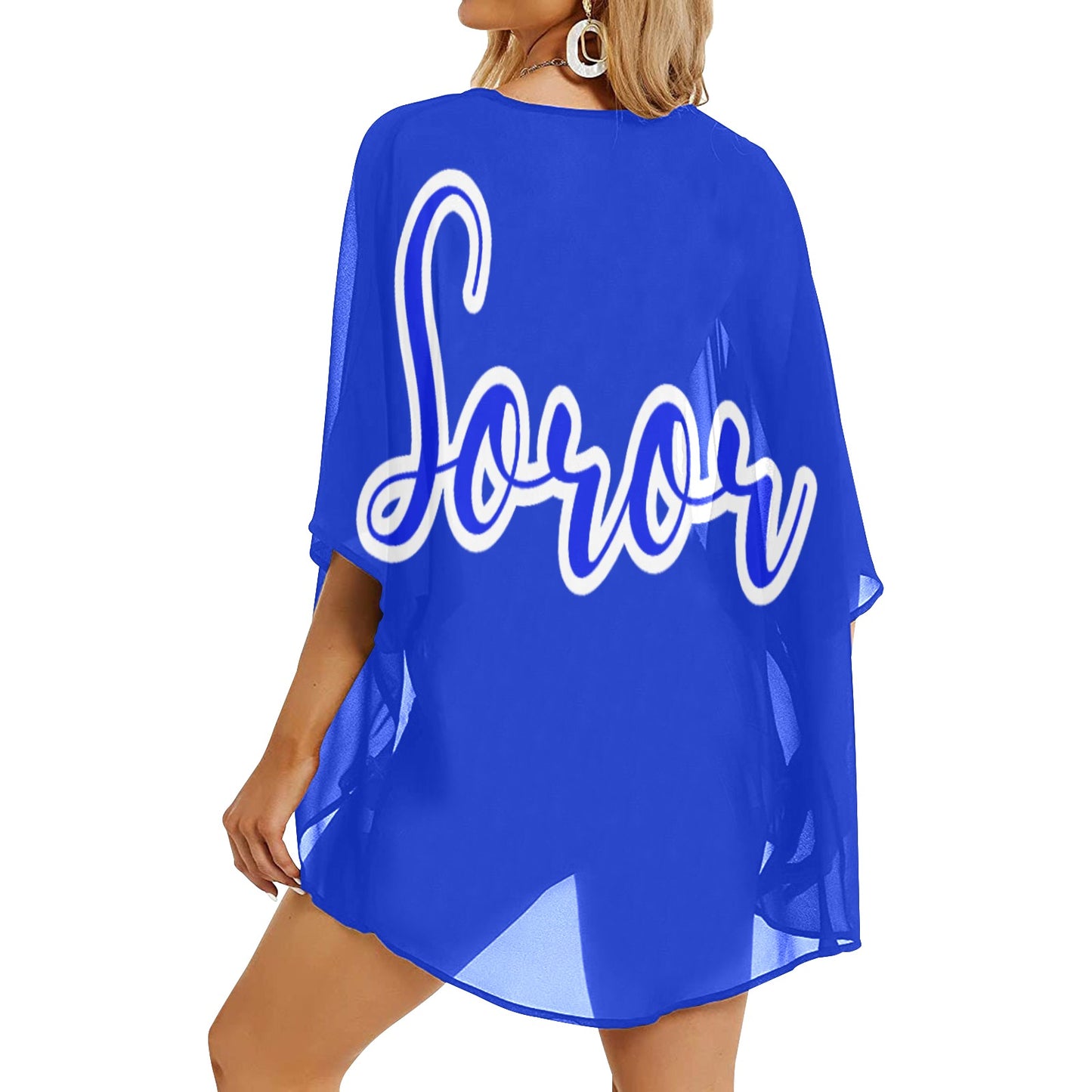 Women's Kimono Chiffon Cover Up- Royal Blue and White