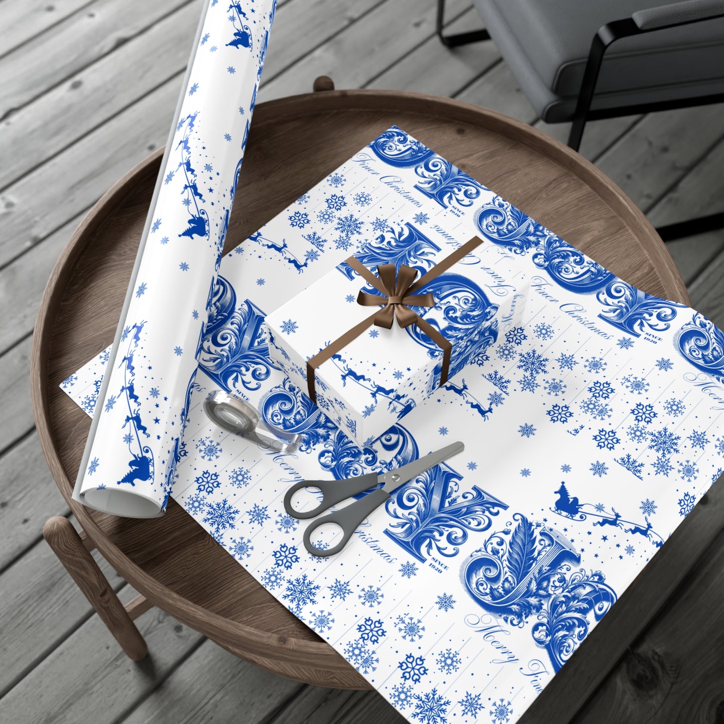 Wrapping Paper, Joy Since 1920 Zeta Inspired Christmas Gift Wrap, Royal Blue and White, Have a Merry Finer Christmas, Holiday