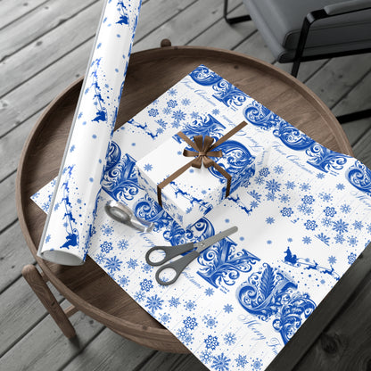 Wrapping Paper, Joy Since 1920 Zeta Inspired Christmas Gift Wrap, Royal Blue and White, Have a Merry Finer Christmas, Holiday