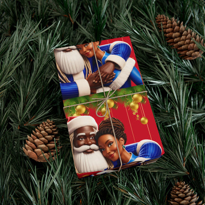 Wrapping Paper Black Santa and Mrs Hint of Ble
