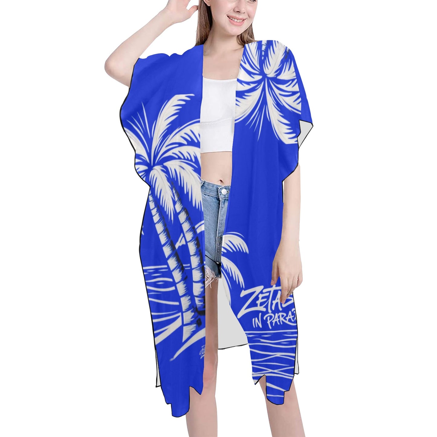 Zeta-Inspired Royal Blue & White Chiffon Cover-Up – Zeta in Paradise