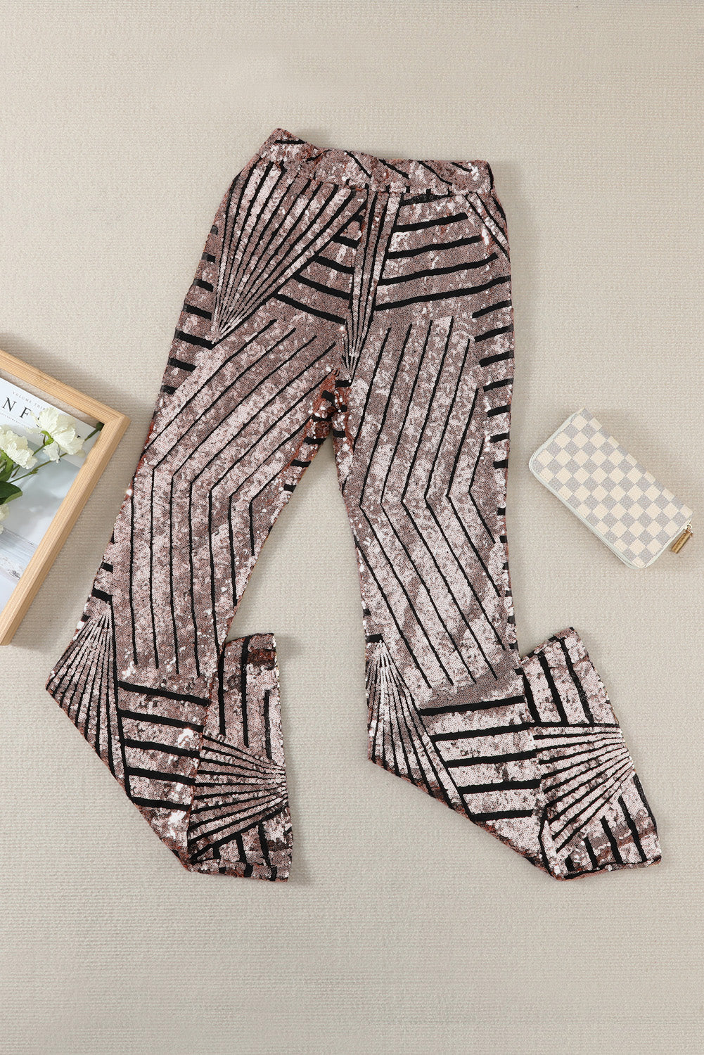 Sequin Striped High Waist Bootcut Pants-VMA Specialties Boutique