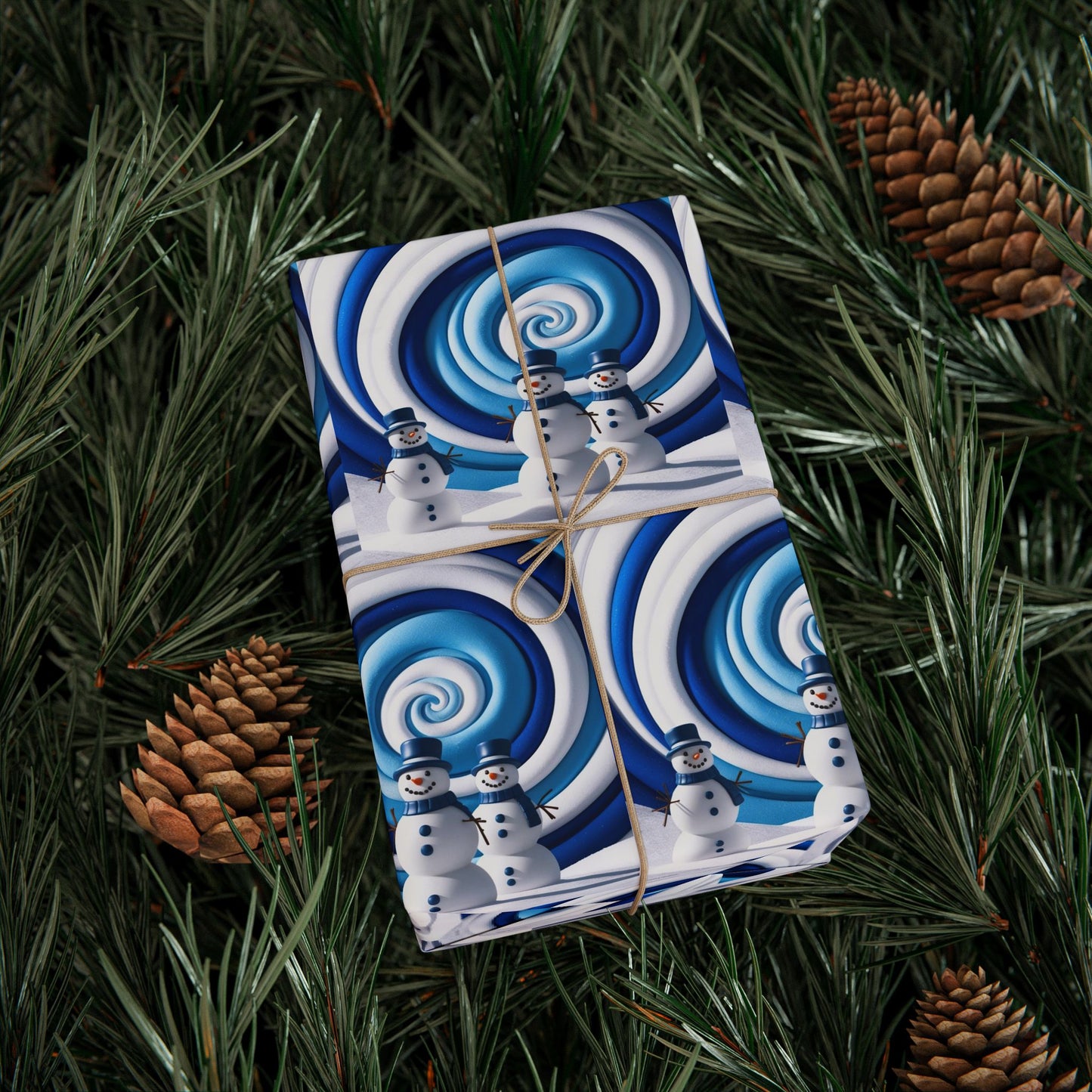 Snowmen Wrapping Paper Roll for Winter Holidays, Festive Christmas Gift Wrap, Blue and White Snowman Pattern, Gift Packaging Supplies,