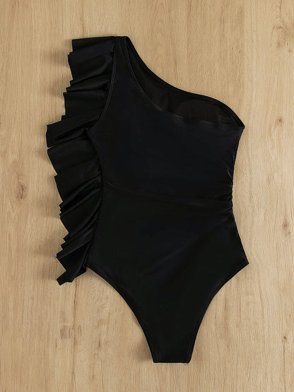 Ruffled Single Shoulder One-Piece Swimwear-VMA Specialties Boutique