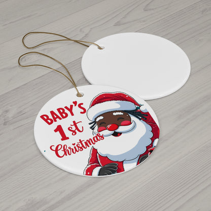 Ceramic Ornament - Baby's First Christmas, Santa Design, Red and White, Holiday Decoration, Tree Ornament, Baby Gift