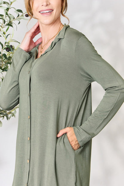 Celeste Full Size Button Down Shirt Dress-VMA