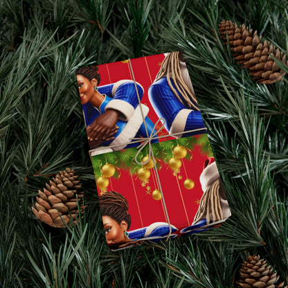 Wrapping Paper Black Santa and Mrs Hint of Ble
