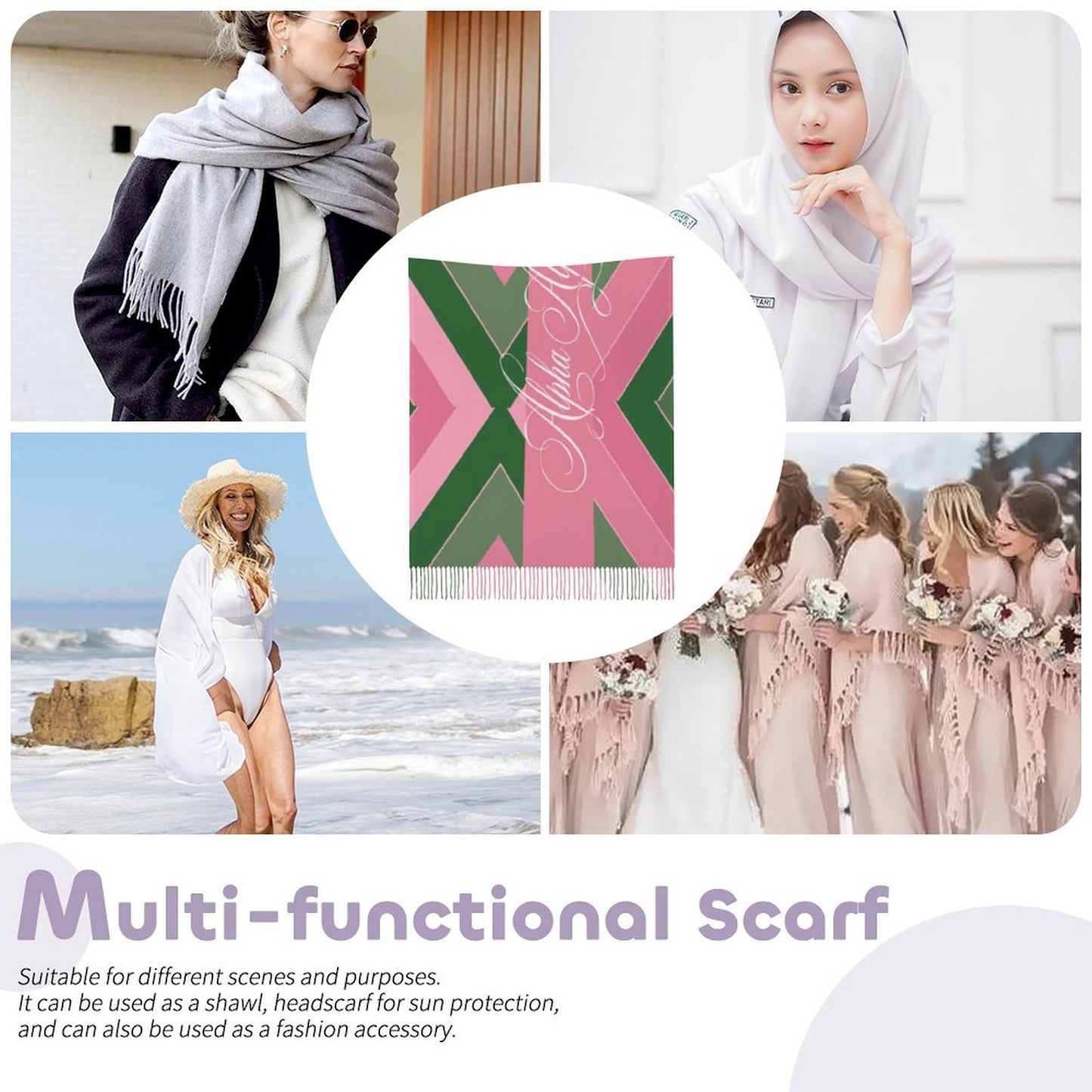 Pink Ribbon Tassel Scarf