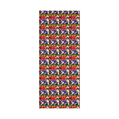 Wrapping Paper Black Santa and Mrs Hint of Ble