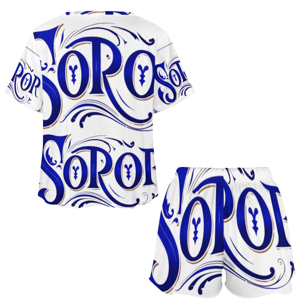 "SOROR" Royal Blue & White Swirl Print Lounge Set – Sizes Up to 5Xl