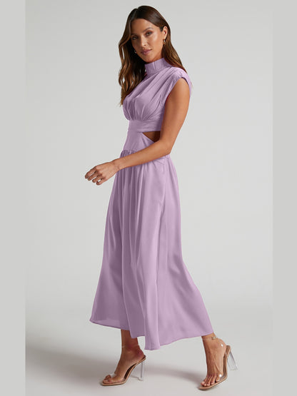 Cutout Mock Neck Sleeveless Ruched Dress-VMA Specialties Boutique