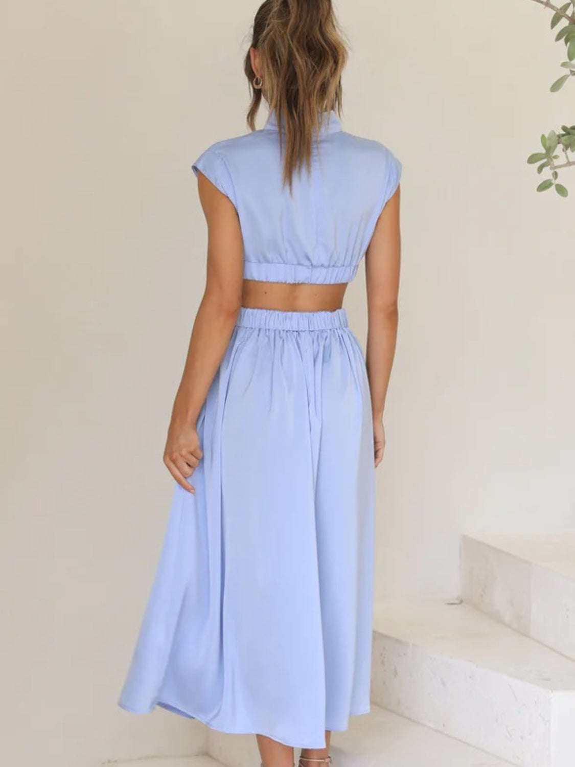 Cutout Mock Neck Sleeveless Ruched Dress-VMA Specialties Boutique