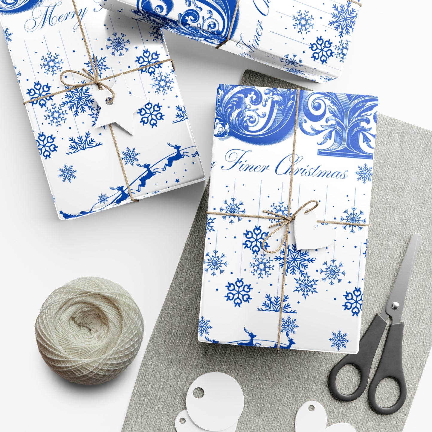 Wrapping Paper, Joy Since 1920 Zeta Inspired Christmas Gift Wrap, Royal Blue and White, Have a Merry Finer Christmas, Holiday