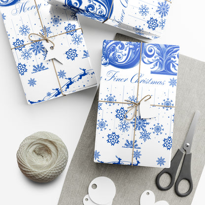 Wrapping Paper, Joy Since 1920 Zeta Inspired Christmas Gift Wrap, Royal Blue and White, Have a Merry Finer Christmas, Holiday