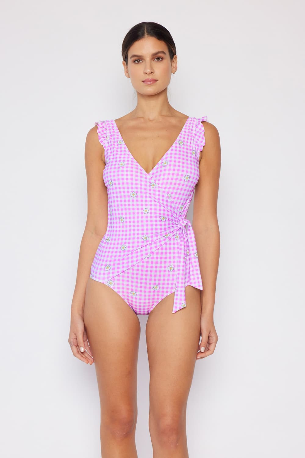 Marina West Swim Full Size Float On Ruffle Faux Wrap One-Piece in Carnation Pink-VMA Specialties Boutique