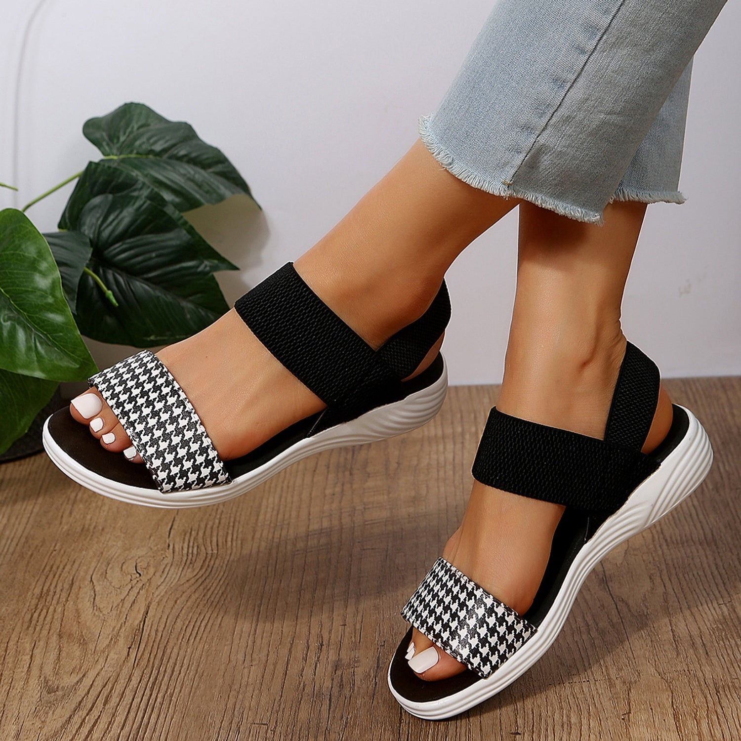 PU Leather Open Toe Low Heel Sandals-VMA Specialties Boutique