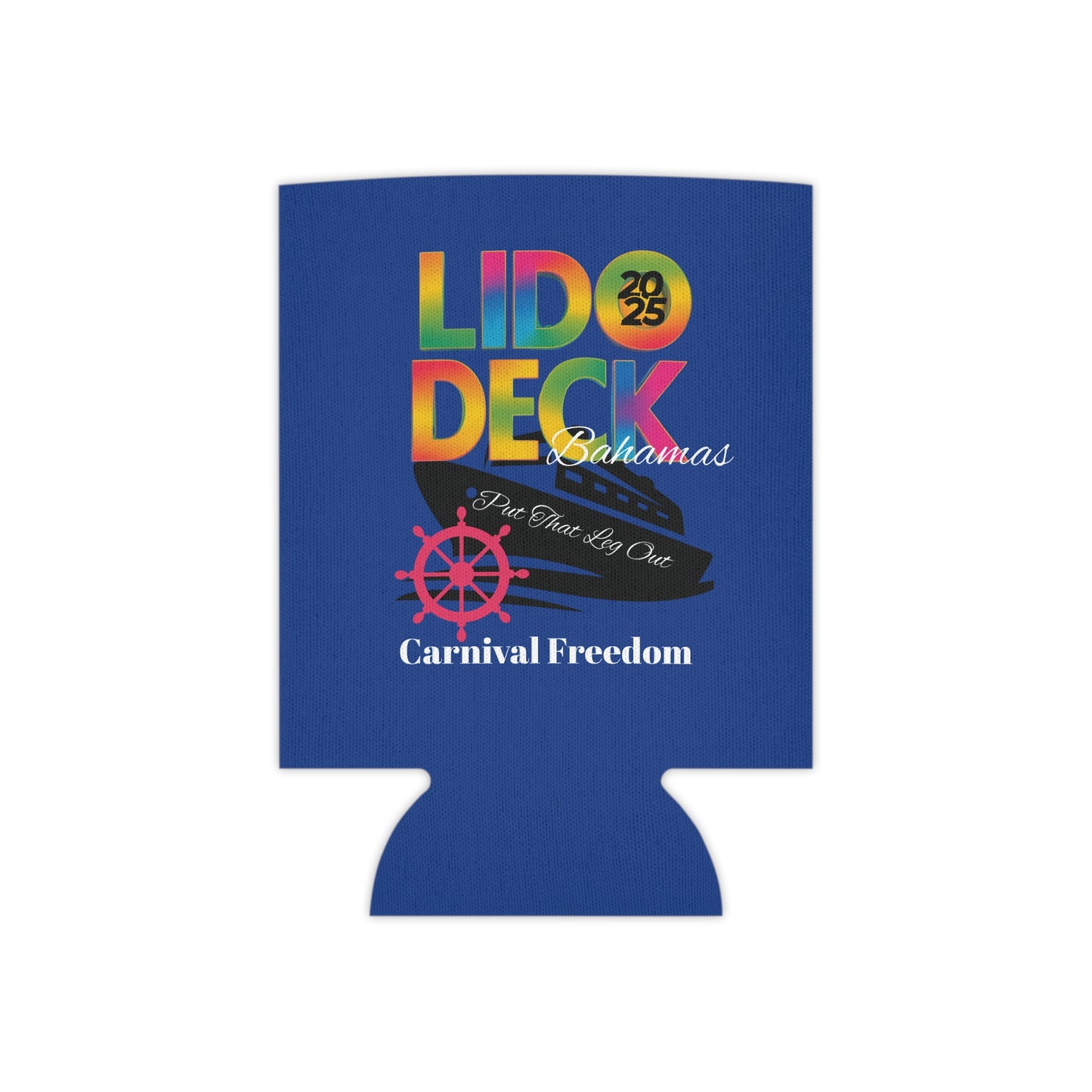Can Cooler - Tropical Beach Lido Deck Sunset Palm Tree Wave Design