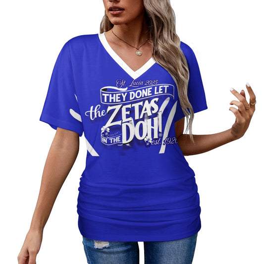 V-neck pleated T-shirt