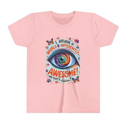 Autism Awareness Youth Tee, Eye Galaxy, Puzzle Pieces, Butterflies, Neurodiversity Shirt, Unique Perspective Clothing