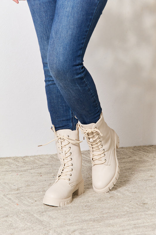 East Lion Corp Zip Back Lace-up Front Combat Boots-VMA Specialties Boutique