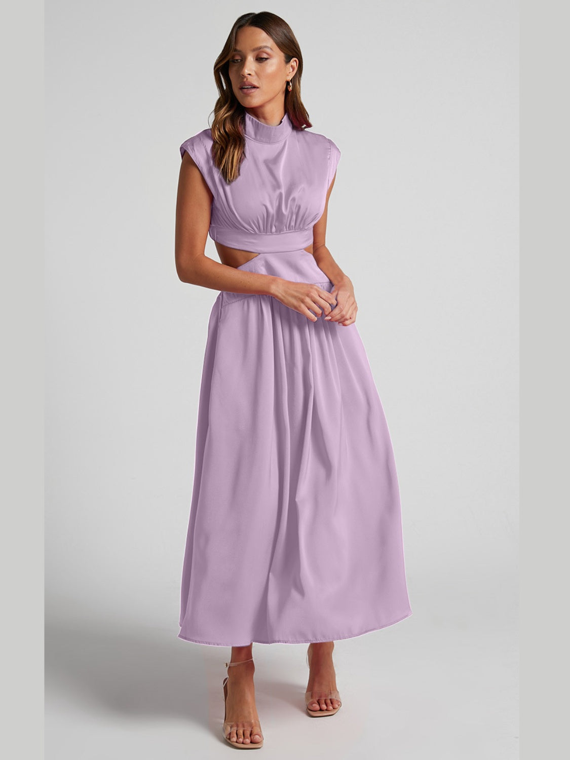 Cutout Mock Neck Sleeveless Ruched Dress-VMA Specialties Boutique