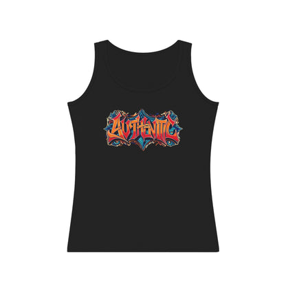 Authentic Women's Tank Top, Graffiti Style Design, Soft and Trendy, Black Gray White, Jeans Shorts Layered Jacket, Casual