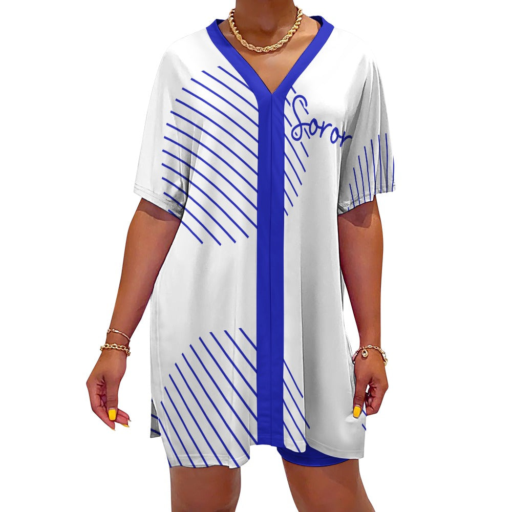 V-neck bat sleeve two piece set