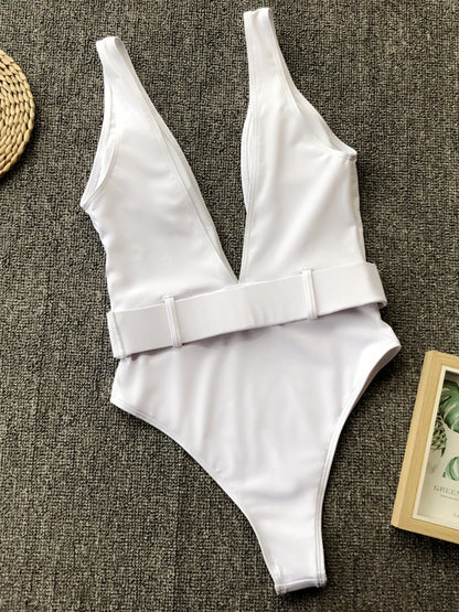 Plunge Wide Strap Sleeveless One-Piece Swimwear-VMA Specialties Boutique