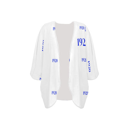 Women's Kimono Chiffon Cover Up- Royal Blue and White