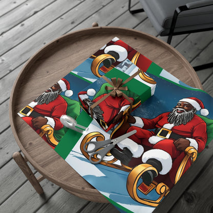 Gift Wrap-African American Inspired Santa on Sleigh
