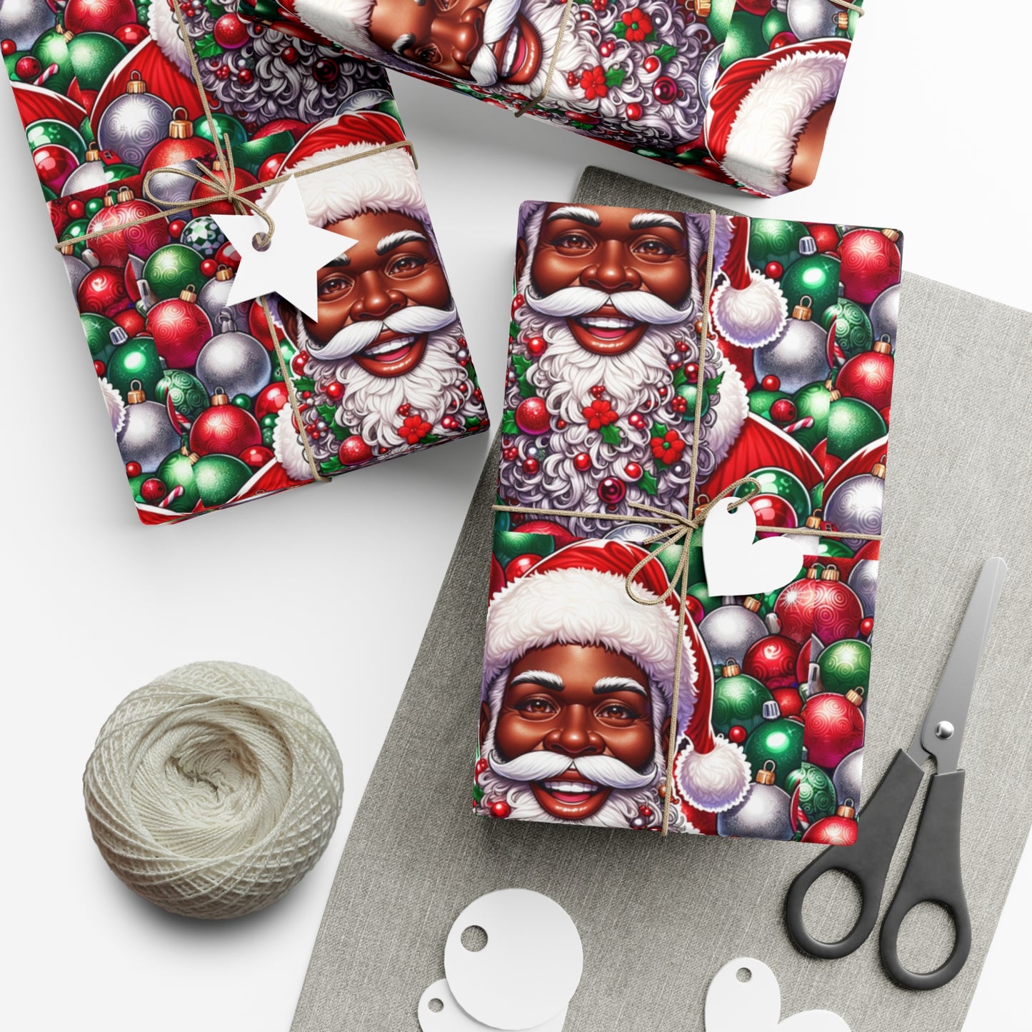 Christmas Cheer Wrapping Papers, Festive African American Santa Gift Wrap, HoliRosy Cheeks, Nose, Xmas Spirit Decor, P